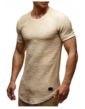 № 2 A1517 Летние новые мужские футболки, однотонные, приталенные, трендовые, повседневные, с короткими рукавами.