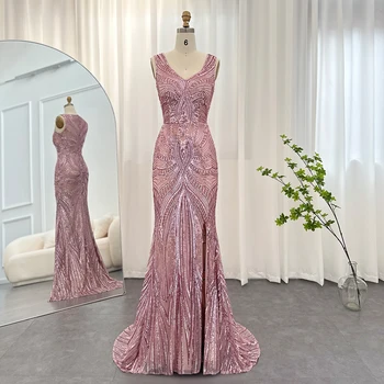 Sharon Said Элегантное Дубайское Розовое Вечернее платье Русалки для Женщин 2023, Сексуальное Свадебное Платье с V-образным вырезом, Вечернее Платье для Выпускного вечера SS031