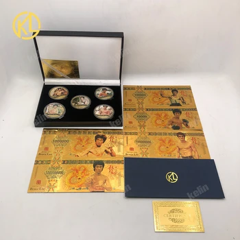 5типная Китайская Звезда Кунг-Фу Брюс Ли Золотые Памятные Монеты Набор 45-летия Необычная Золотая Банкнота Коллекция Китайских Драконов