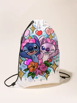 Disney Drawstring Bag Stitch 43 * 33 см, печать, Бархатный Двухсторонний рюкзак на шнурке, Портативная сумка для хранения Подарков