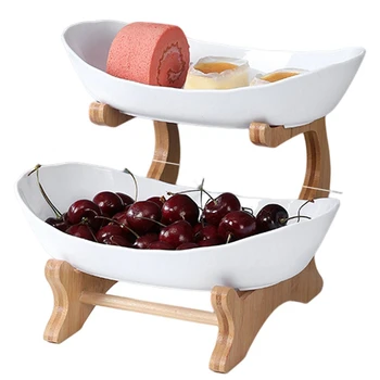 Двухслойная Современная деревянная десертная тарелка для гостиной, Креативная Современная корзина с сухофруктами, Белая
