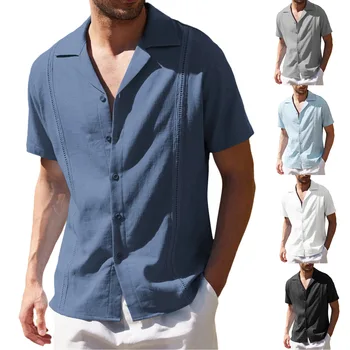 Мужская футболка, свободная повседневная льняная рубашка, мужская одежда, пляжная рубашка с короткими рукавами, мужская