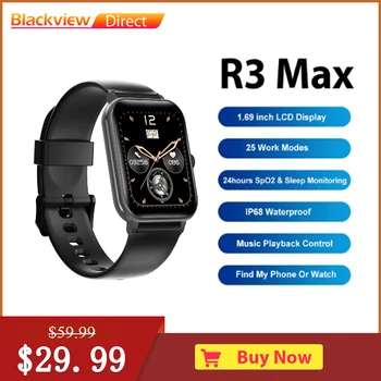 Blackview R3 Max Умные Часы с Квадратным Экраном 1,68 дюйма, IP68 Водонепроницаемый, Браслет для Измерения Частоты Сердечных Сокращений, Спортивные Часы с Батареей 220 мАч для Мужчин И Женщин