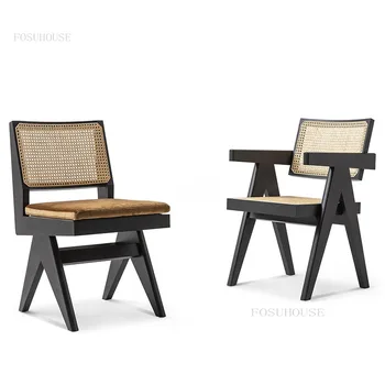 Обеденные стулья из массива дерева и ротанга, мебель для столовой в американском стиле Кантри, спинка домашнего кресла, минималистичное современное односпальное кресло U