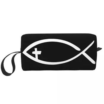Изготовленная на заказ дорожная косметичка Jesus Cross Fish, женский христианский органайзер для туалетных принадлежностей и макияжа, женские сумки для хранения косметики Dopp Kit Case Box