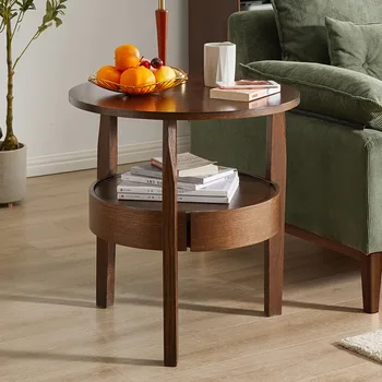Приставной столик из массива дерева Wuli, чайный столик, простой приставной столик для гостиной, Маленький круглый столик, креативный угловой столик, Маленький столик, новинка 2023 года