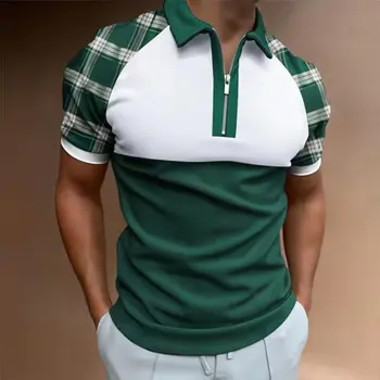 2023 Новая летняя высококачественная Мужская рубашка Поло в полоску, повседневная рубашка Поло с коротким рукавом, воротник-поло на молнии, модная рубашка Поло, одежда