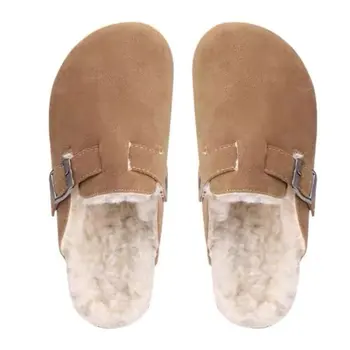 Зимние женские тапочки с закрытым носком из коровьей замши 2024 года, женские сабо в стиле ретро, садовая обувь больших размеров 35-45