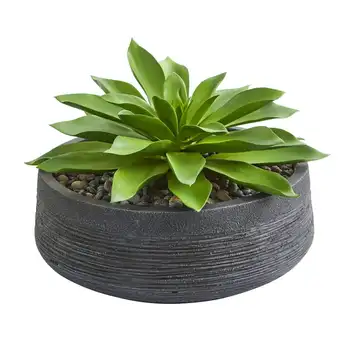 10-Дюймовое большое искусственное растение-суккулент в декоративной чаше, зеленый