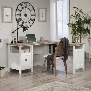 Домашний офисный стол Sauder August Hill L-образной формы, мягкая белая отделка