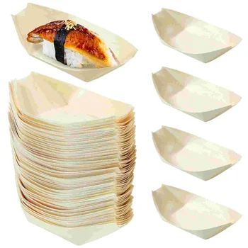 Суши-лодочка, поднос для сашими, одноразовый контейнер для еды, Бамбуковая деревянная сервировочная тарелка, обеденные тарелки