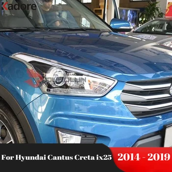 Накладка крышки лампы переднего головного света для Hyundai Cantus Creta ix25 2014-2017 2018 2019 Хромированный ободок автомобильных фар, Аксессуары для отделки