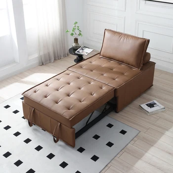 Коричневый многоцелевой диван-пуфик из искусственной кожи, раскладной диван-кровать для мебели для гостиной в помещении