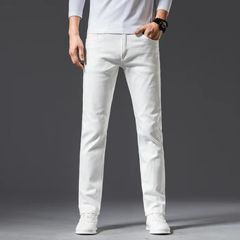 2023, Новинка весны, мужские Белые джинсы Slim Fit, Корейские модные Повседневные Джинсовые брюки-стрейч, Высококачественные брюки Мужского бренда