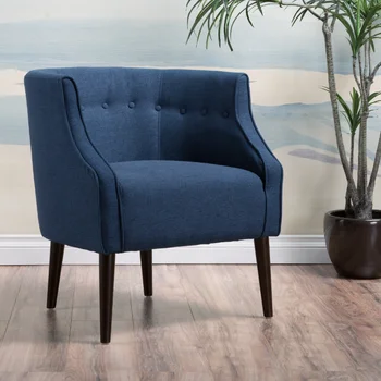 Современный клубный стул из темно-синей ткани с пуговицами Noble House Queensbury, диван-кресло