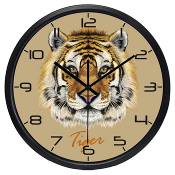 Настенные часы с большой головой тигра и могучим львом, King of the Forest, без тикающего звука, скользящие