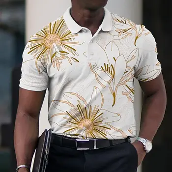 Простые мужские рубашки поло с 3D цветочным принтом, свободные рубашки оверсайз, уличные повседневные футболки с короткими рукавами, высококачественная мужская одежда