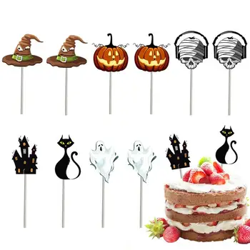 Топперы для кексов на Хэллоуин, Тыква, Кошка, Призрак, Скелет, Флаги для торта, Обертки для кексов, Принадлежности для украшения выпечки на День рождения для детей