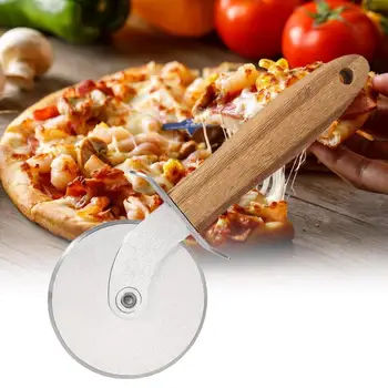 Универсальный нож для резки пиццы с круглым разделителем, Многофункциональный нож для резки пиццы с деревянной ручкой, Идеальный вращающийся кухонный инструмент