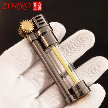 Керосиновая зажигалка Zoro 654, Прозрачная масленка, Маленький и инновационный старомодный шлифовальный круг, Портативная подвесная металлическая зажигалка