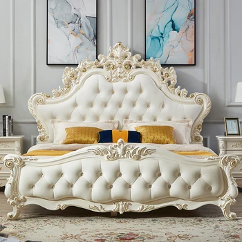 Роскошная Двуспальная Кровать размера Queen Size Master Cute Modern Salon Bedroom Bed Белая Мебель Для Спальни Из Натуральной Кожи Letto Matrimoniale
