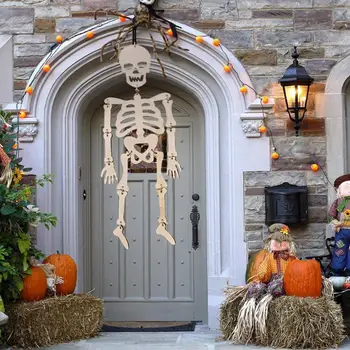 Орнамент из деревянного скелета, Жуткий декор в виде черепа на Хэллоуин, Дом с Привидениями, Реквизит для вечеринки, украшение домашнего бара, Игрушки, Праздничный Скелет