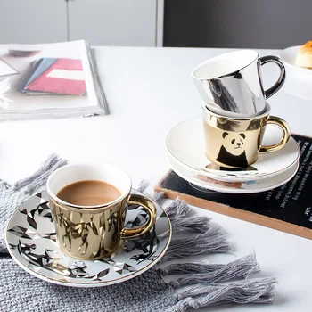 Креативный стиль ins простая зеркальная чашка высококачественная европейская керамическая отражающая кофейная чашка тарелка логотип чашки латте