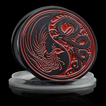 Монета с китайским драконом и Фениксом, Древняя легенда о божественных зверях, Памятная медаль в капсуле, подарок для фестиваля