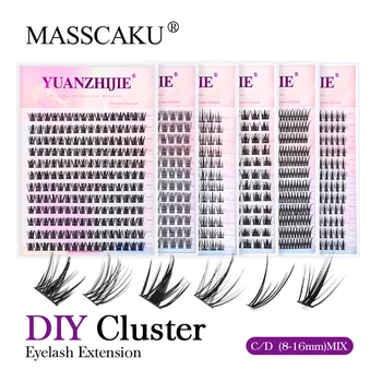 MASSCAKU DIY Кластеры Для наращивания ресниц Микс Ласточкин хвост Отдельные ресницы 60 Объемных натуральных Сегментированных пучков Принадлежности для макияжа