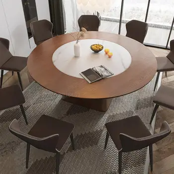 Круглый обеденный стол со стульями Большая Вилла с поворотным столом Простая деревянная мебель БОЛЬШОЙ обеденный стол из массива дерева Мебель для дома