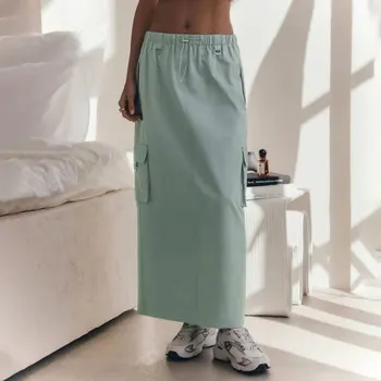 Женская юбка-карго с завязками в стиле Y2k | 100% хлопок, боковые карманы, длинные юбки для женщин, мода 2023 г.