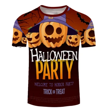 Футболка с короткими рукавами на Хэллоуин, мужская футболка с 3D цифровой печатью, пара Родитель-ребенок, топ с короткими рукавами, костюм тыквы