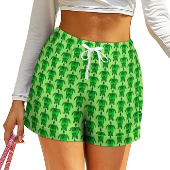Шорты с зелеными черепахами, женские шорты с животным принтом в уличном стиле, эластичные короткие брюки Оверсайз с высокой талией, сексуальные плавки