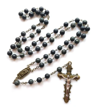 Ожерелье из натуральных зеленых бусин, четки, католические ожерелья с подвесками для женщин, ювелирные изделия, медитация, христианская религия