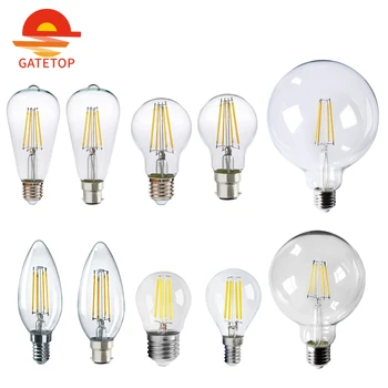 Светодиодная Лампа Накаливания Ретро Edison AC220V E27 E14 B22 Лампа Накаливания C35 G45 A60 ST64 G80 G95 G125 Стеклянная Лампа Винтажная Свеча