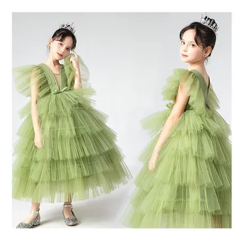 Новая одежда для показа моделей для малышей, длинное платье принцессы из тюля для маленьких девочек, платье подружки невесты, платье ручной работы на заказ