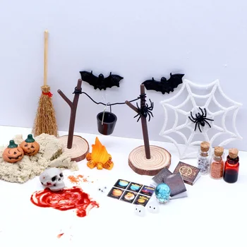 НОВЫЕ 27ШТ Миниатюрная сцена Хэллоуина, масштабная модель украшения, Кукольный Домик, Светящиеся модели украшений в стиле Diy Home Decor