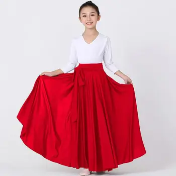 Юбка для фламенко для девочек, юбка для испанских танцев, длинное платье для танца живота, юбка с большими колебаниями, цыганская юбка градиентного цвета