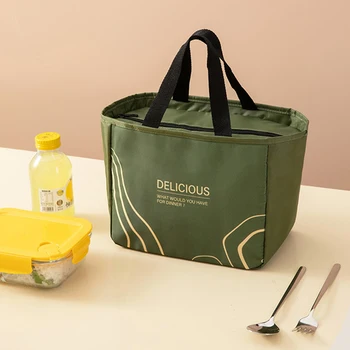 Модная зеленая сумка для ланча Bento Box, женская сумка, утолщенный контейнер для пикника и ужина, Офисная женская сумка-тоут, сумки для еды