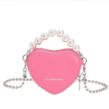 Милая розовая сумочка в форме сердца, мини-фарфоровая сумка через плечо с короткой ручкой из искусственного жемчуга для женщин и девочек