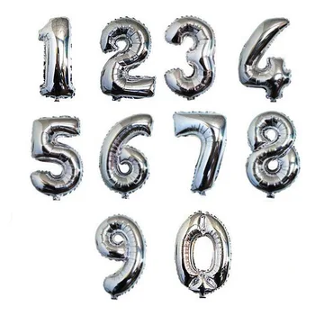 1 2 3-й Металлический Серебристый Большое количество воздушных шаров Цифровые гелиевые шары Украшения для свадьбы, Дня рождения Огромный воздушный шар на День рождения