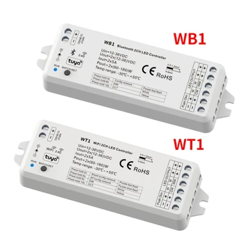 WB1 Bluetooth/WT1 WiFi Smart RF 2.4 G Контроллер 2CH * 5A Совместимый с приложением Tuya Голосовое Управление Диммером для Одноцветной светодиодной ленты CCT
