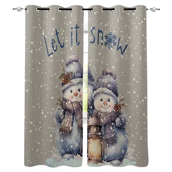Рождественский снеговик, занавески на окно в виде снежинки для гостиной, спальни, Рождественский декор, кухонные занавески, шторы на балкон