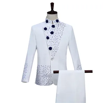 Уникальный дизайн в винтажном китайском стиле, мужской костюм из двух частей, расшитый бисером, куртка и брюки