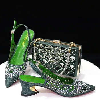Сандалии Женские Летние 2023, новейшая обувь для вечеринок, женская обувь и сумка в комплекте с бриллиантовой бабочкой зеленого цвета