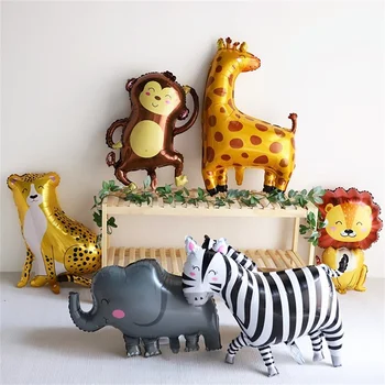Большие воздушные шары из фольги с животными, Обезьяна, Лев, Зебра, Слон, Жираф, Крокодил, воздушный шар, украшения для детского дня рождения