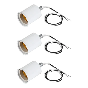 Керамическая винтовая основа 3X E27, круглая светодиодная лампочка, переходник для розетки, металлический держатель лампы с проводом, белый