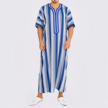 Свободный Короткий мужской халат с короткими рукавами, Арабское Этническое мусульманское платье средней длины, Свободная повседневная футболка