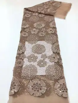 Материал шнура Французская Кружевная Ткань 41H-7278, Вышитая Африканской Сеткой с Блестящими Камнями Для Вечернего Платья Леди