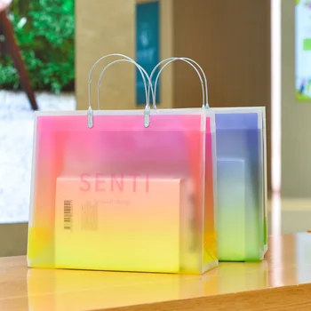 Портативная водонепроницаемая многоразовая сумка-тоут из матового ПВХ, прозрачная градиентная Эко-сумка для покупок, Модная Новая повседневная сумка для хранения